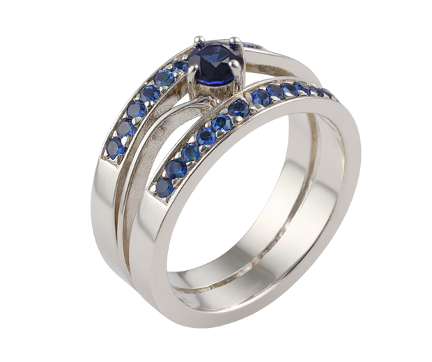 STERLING SILVER RING SET WITH 25 BLUE SAPPHIRES